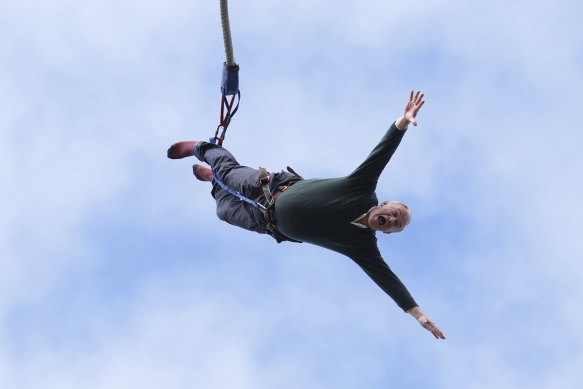 Liberal Democrat leader Sir Ed Davey bungee jumping.