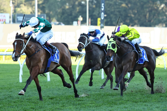 Via Sistina and Kerrin McEvoy charge home in the 2024 Winx Stakes. James McDonald has the ride on Saturday.