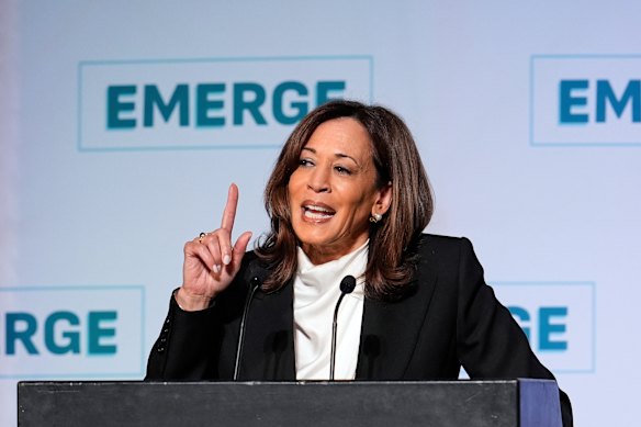 Former vice president and failed presidential contender Kamala Harris emerged for her first major speech since leaving office.