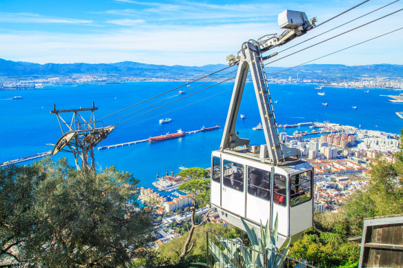 A cable car – riding in comfort for a view over Gibraltar.