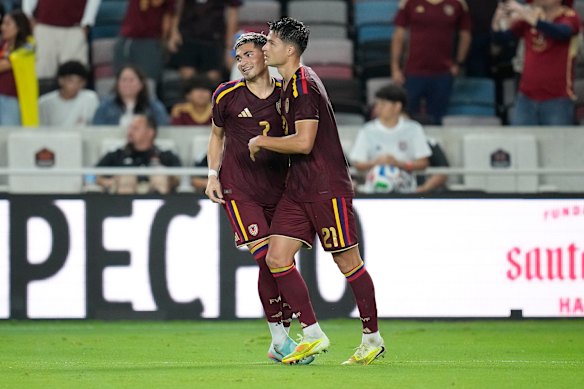 Jesus Ramirez celebrates his goal.