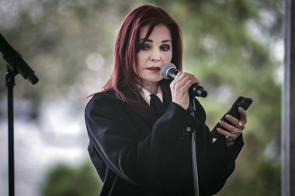 Priscilla Presley during a memorial service for her daughter, Lisa Marie Presley, at Graceland.