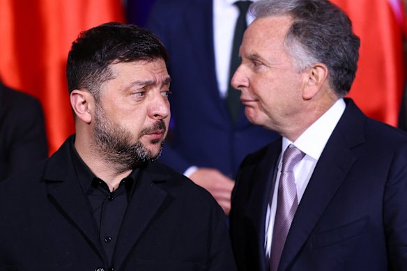 Ukrainian President Volodymyr  Zelensky and US Special Envoy Steve Witkoff  in Berlin.