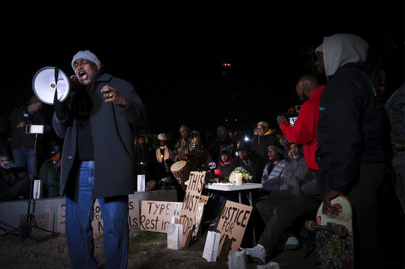 Pastor Andre Johnson speaks at a candlelight vigil for Tyre Nichols in Memphis.