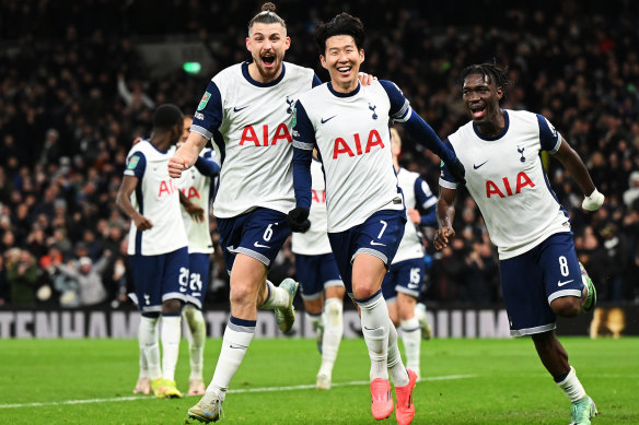 Son Heung-min celebrates his late ‘Olimpico’ goal.