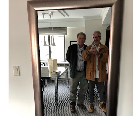 Steve Bannon and Jeffrey Epstein take a selfie in a photo released by Democrats on the US Congress House Oversight Committee.