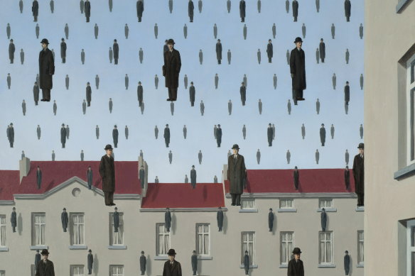 Rene Magritte’s <i>Golconda (Golconde)</i>, 1953, from The Menil Collection, Houston. 