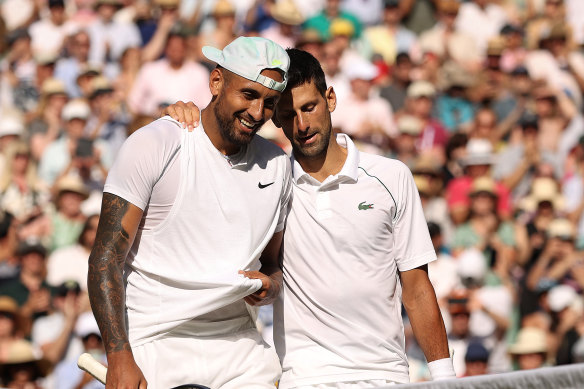 Bromance: Nick Kyrgios and Novak Djokovic played in last year’s Wimbledon final.