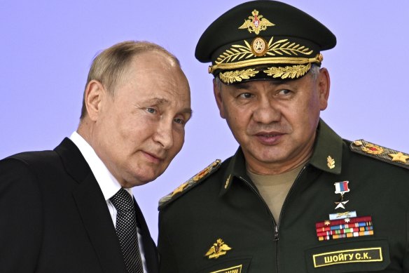 Russian Defence Minister Sergei Shoigu, pictured with President Vladimir Putin, has raised the unlikely prospect of Ukraine detonating a nuclear dirty bomb within its own borders.