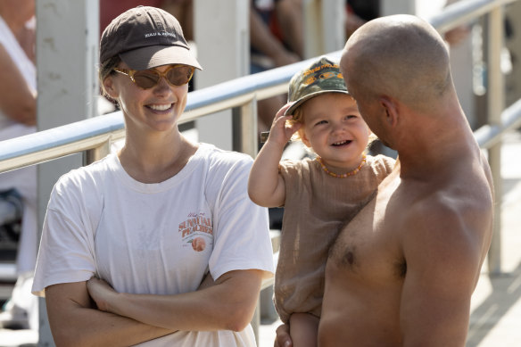 Julian Wilson with his wife Ashley and his baby daughter Sienna on Thursday in Newcastle.