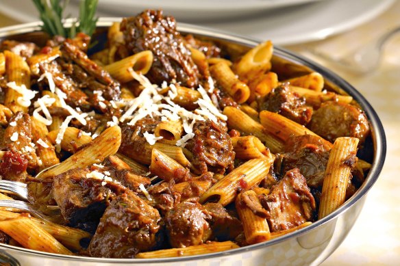 Pure comfort: braised veal shank penne at Sabatini’s Trattoria.