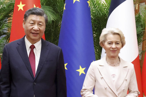 China’s President Xi Jinping and European Commission President Ursula von der Leyen in Beijing in April.