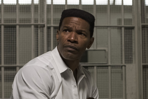 Jamie Foxx plays accused murderer Walter McMillian on death row in Just Mercy.