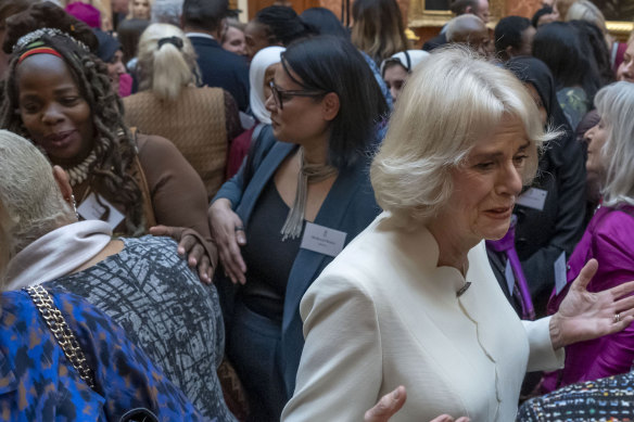 Charity leader Ngozi Fulani, left, attends a reception held by Britain’s Camilla, the Queen Consort.