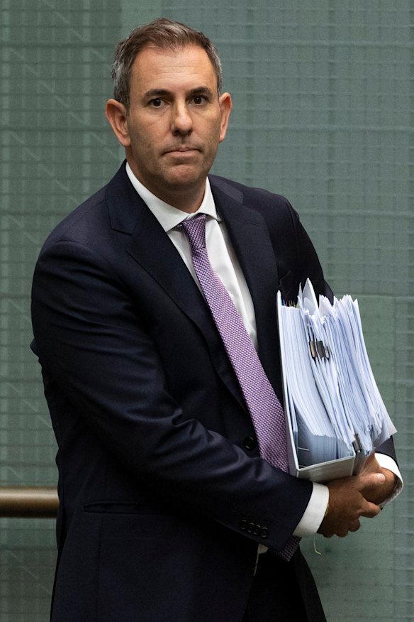 Treasurer Jim Chalmers arrives for Question Time at Parliament House in Canberra on Monday.