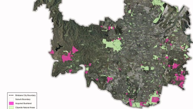 Map of Brisbane City Council's purchased bushland.