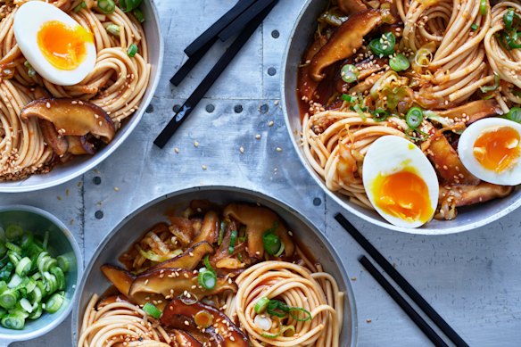 Danielle Alvarez’s spicy shiitake and cabbage udon.