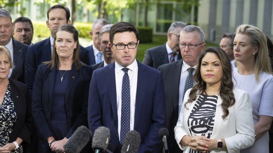 Nationals leader David Littleproud, with Jacinta Nampijinpa Price, said: “This is not a voice for regional, rural and remote Australians. This is one for those who live in Redfern.”