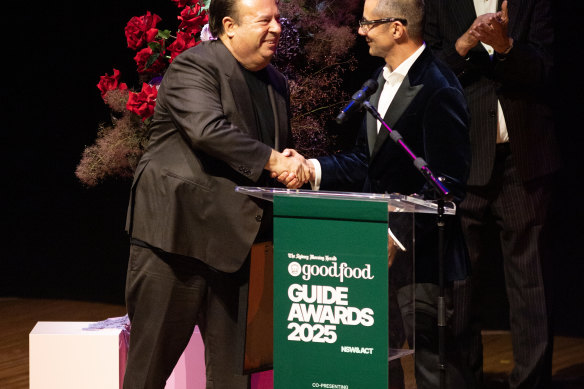 Peter Gilmore accepting Quay’s three-hat certificate for the 22nd consecutive year.