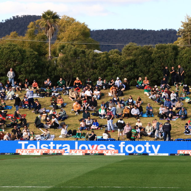 Fans flood in to Scully Park for the NRL match between Wests Tigers and the Rabbitohs.