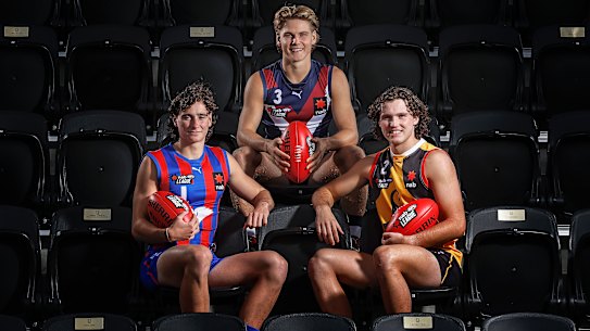 Elijah Tsatas of the Oakleigh Chargers, Will Ashcroft of the Sandringham Dragons, and Mitch Szybowski of the Dandenong Stingrays.