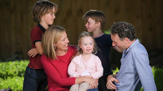 Elizabeth Callinan and Brett Murphy with their children Greta, Rory and Jasper.  