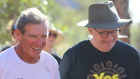 Prime Minister Anthony Albanese and Noel Pearson meet with Pat Farmer in Uluru ahead of the Voice to Parliament referendum. Yes23. 11 October 2023. Photo by Bill Blair / SMH