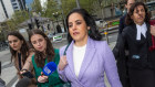 Moira Deeming (centre) arrives at the Federal Court.