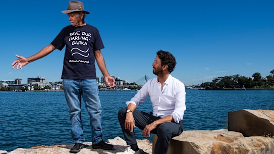 Badger Bates with Biennale of Sydney’s artistic director Jose Roca.