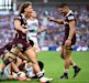Origin-bound? Reece Walsh (centre) celebrates his try-assist as Brisbane beat the Warriors.