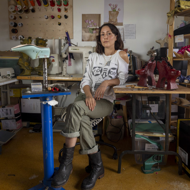 Bespoke shoemaker Matea Gluscevic at her studio in Melbourne.