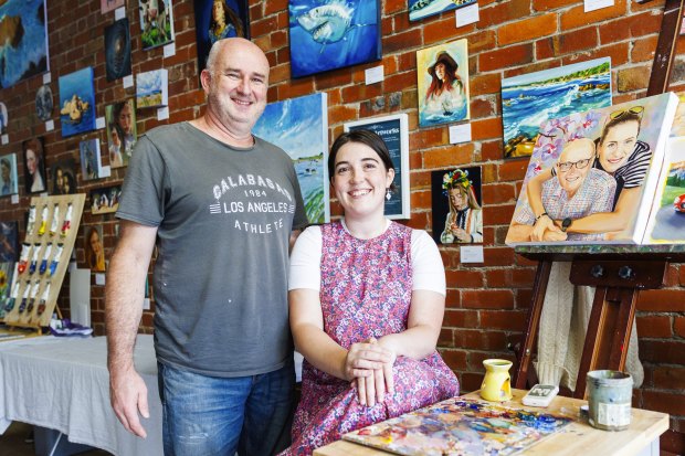 Rachel Grove in her Camberwell art studio with her partner Reinier Krol who is setting up a micro-bakery in the shop next door.