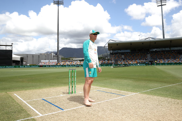 David Warner in front of the Cazalys Stadium stand last year.