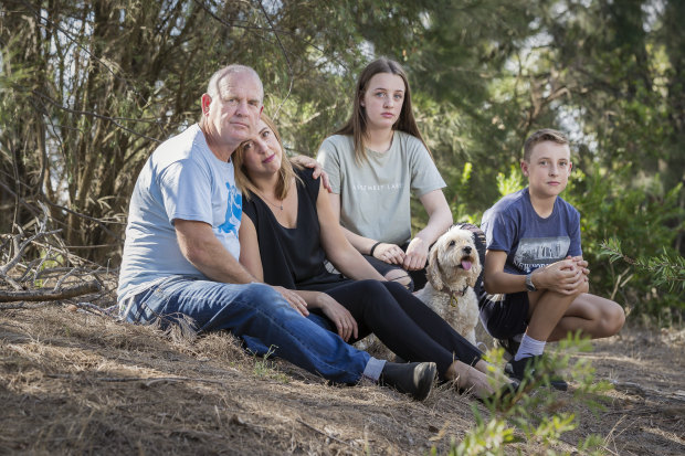 The Sparkes family in Canberra with their dog Bella.  