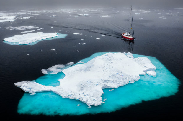 Sailing north of Svalbard among the melting sea ice. 