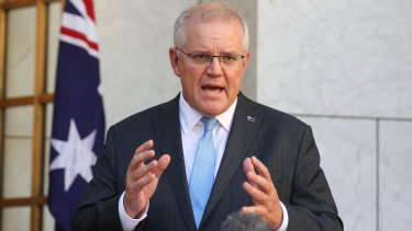 Prime Minister Scott Morrison during a press conference on his ministry reshuffle.
