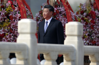 Chinese President Xi Jinping at a wreath-laying ceremony at the Monument to the People's Heroes in Tiananmen Square on Monday.