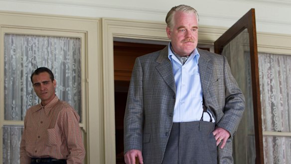 Two of Anderson’s frequent collaborators Joaquin Phoenix (left) and Philip Seymour Hoffman in a scene from The Master.