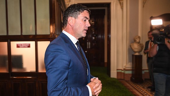 Brad Battin leaving the party room after the unsuccessful spill motion.