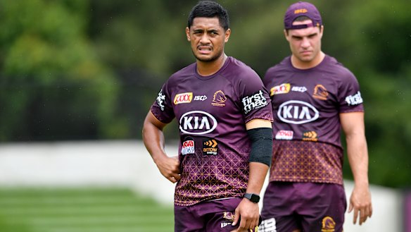 Anthony Milford and Brodie Croft of the Brisbane Broncos.