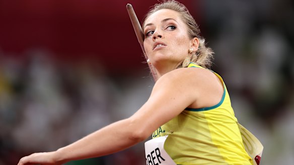 Kelsey-Lee Barber competes in the javelin final.