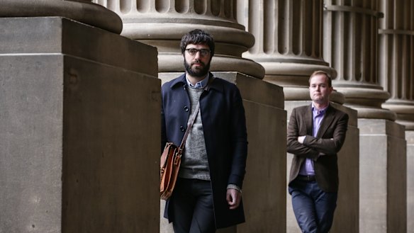  Michael Lazarus and Nicholas Kimberley (L to R) are university tutors who want to be paid for the hours they work. 