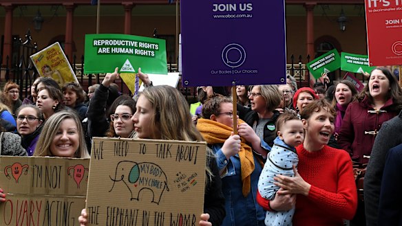 Pro-choice supporters rallied outside NSW Parliament last week.