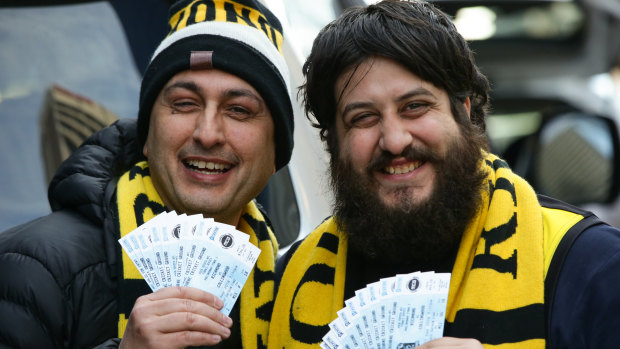 Dino Krommydas and Dennis Jim Moschoyiannis with their tickets. 