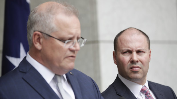 Treasurer Josh Frydenberg and Prime Minister Scott Morrison. 