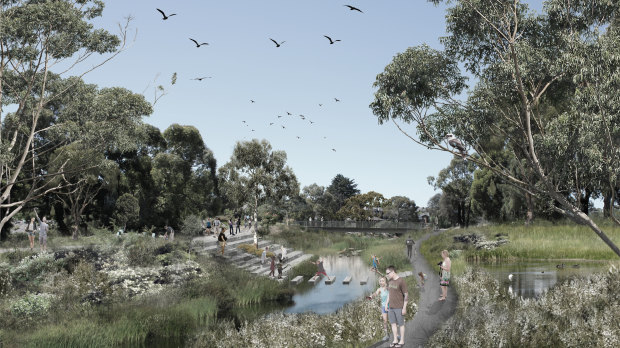 An artist's impression of Moonee Ponds Creek as it could be. 