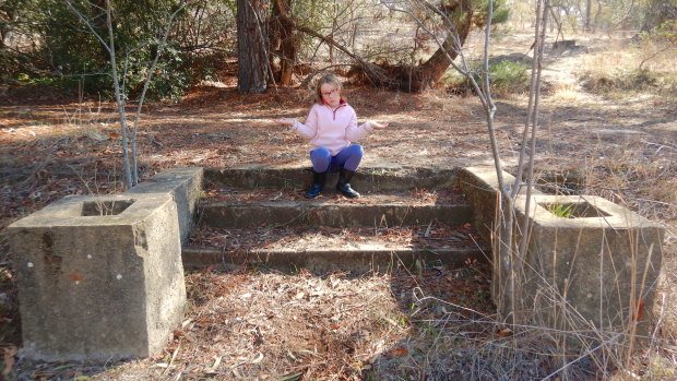 Tim’s daughter Emily ponders the purpose of this flight of stairs.