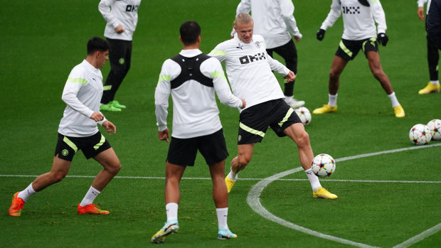 Alex Robertson (left) is training with the world’s best players, such as Erling Haaland, every day.