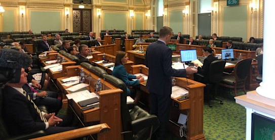 The backbench of Queensland Parliament empty during Tuesday’s question time.