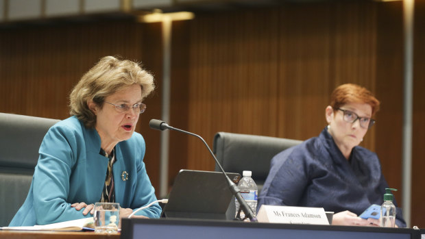 DFAT Secretary Frances Adamson, left, and Foreign Minister Marise Payne told Senate estimates Australia had made intensive diplomatic representations to Qatar.